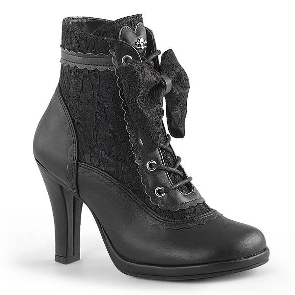 Demonia Glam-200 Black Vegan Leather/Lace Stiefel Herren D980-452 Gothic Stiefeletten Schwarz Deutschland SALE
